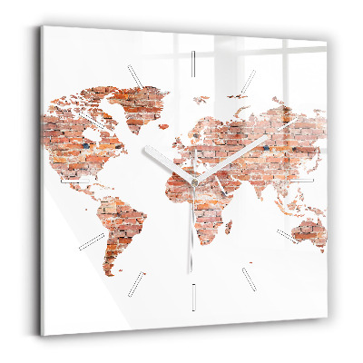 Skleněné hodiny na stěnu Stará cihlová mapa