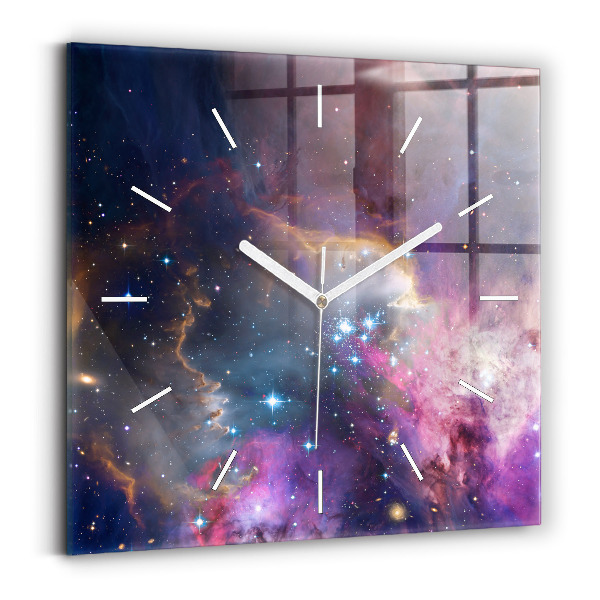 Skleněné hodiny na stěnu Galaxie a hvězdy