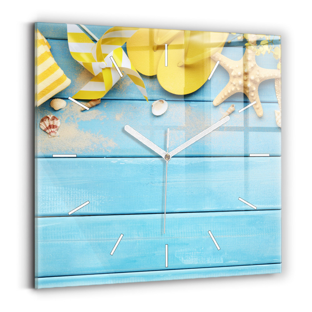 Skleněné hodiny na stěnu Plážové doplňky a prkna