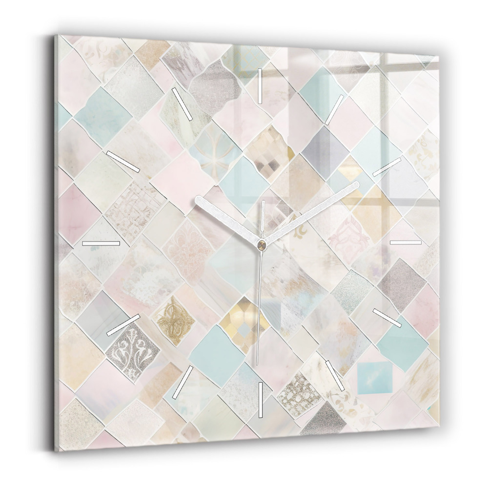 Skleněné nástěnné hodiny Barevné dlaždice