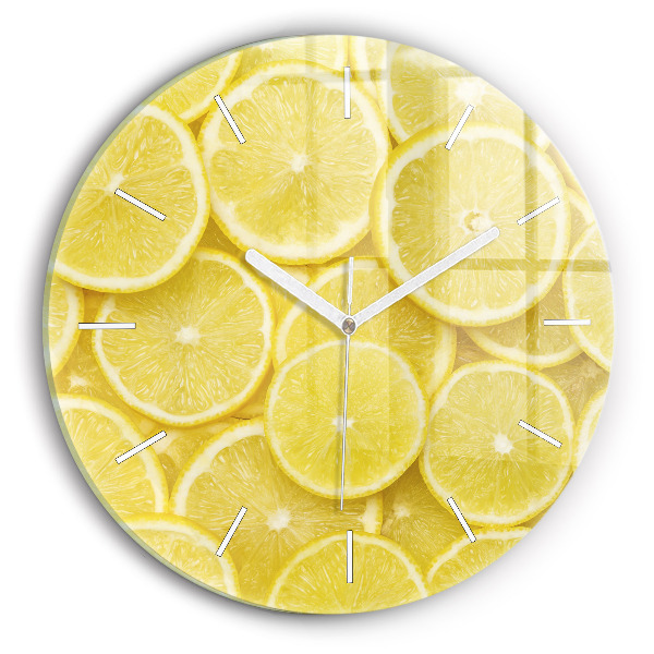 Skleněné hodiny na zed kulaté Plátky citronu