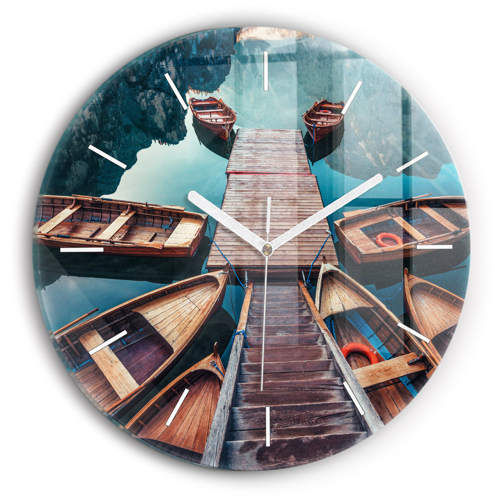 Skleněné hodiny nástěnné kulaté Plošina a jezero