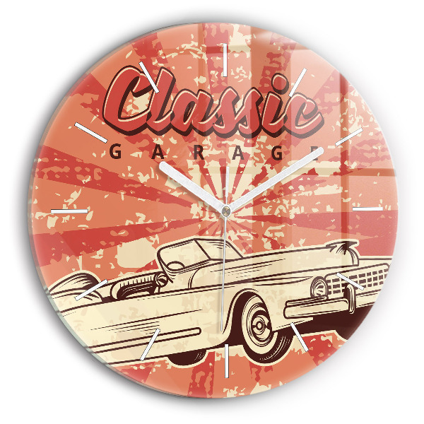 Nástěnné hodiny skleněné kulaté Retro retro auto