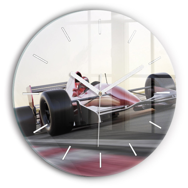 Skleněné hodiny kulaté Sportovní závodní vůz