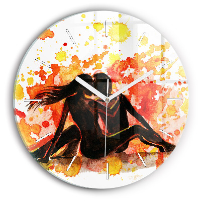 Skleněné hodiny na zed kulaté Láska a zamilovaný pár