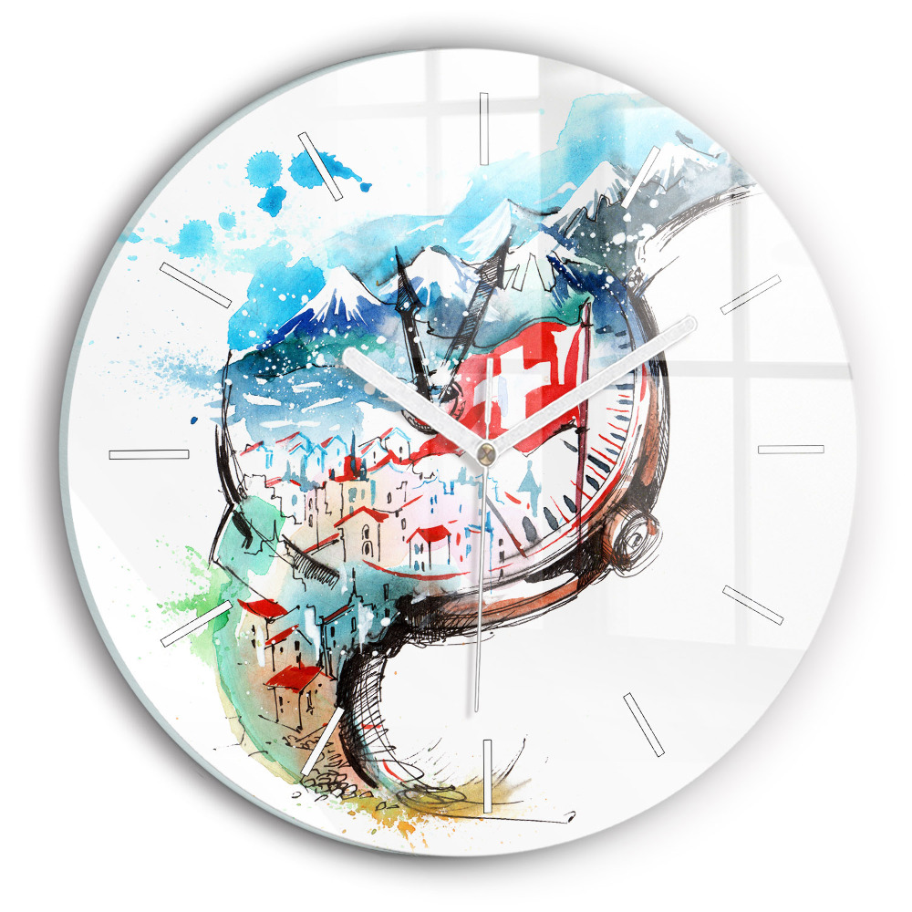 Skleněné hodiny s fotkou kulaté Švýcarské hodinky