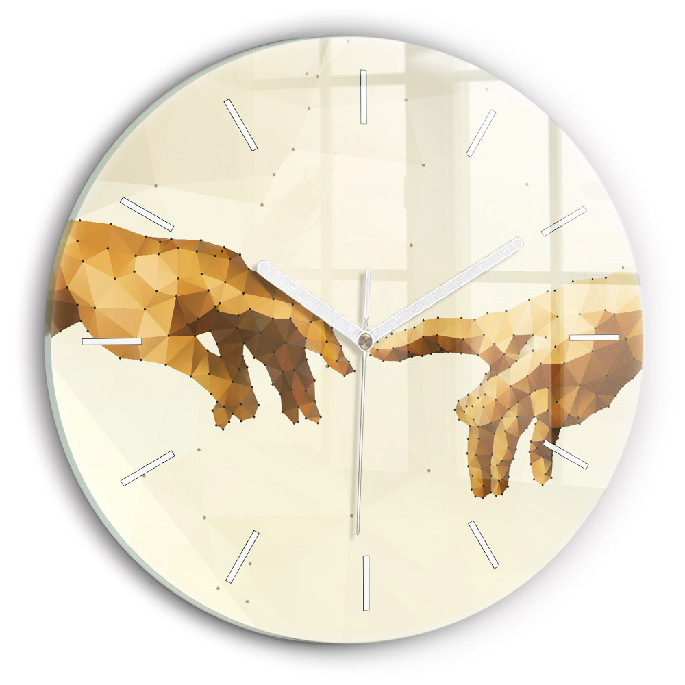 Nástěnné hodiny skleněné kulaté Stvoření Adama