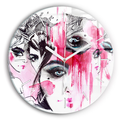 Skleněné hodiny kulaté Abstrakce mnoha tváří