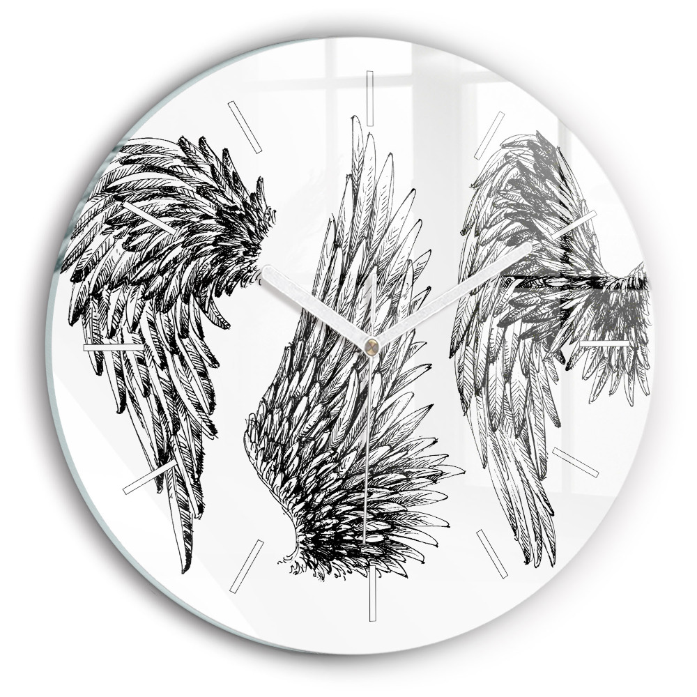 Skleněné hodiny nástěnné kulaté Křídla anděla