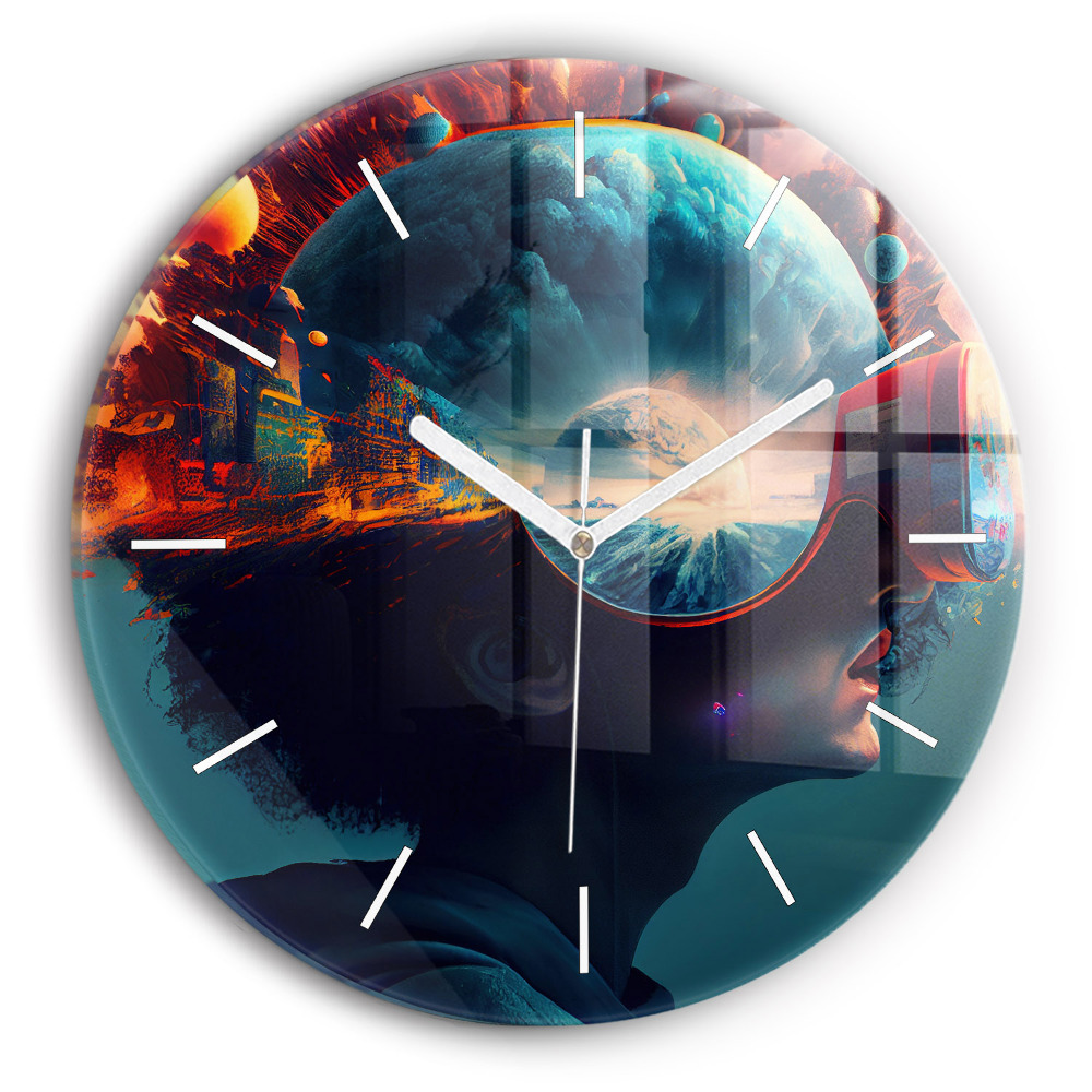 Nástěnné hodiny skleněné kulaté Futuristický svět