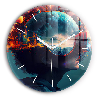 Nástěnné hodiny skleněné kulaté Futuristický svět