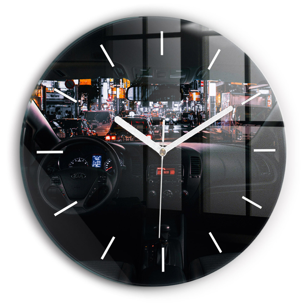 Skleněné hodiny s fotkou kulaté Auto v Tokiu