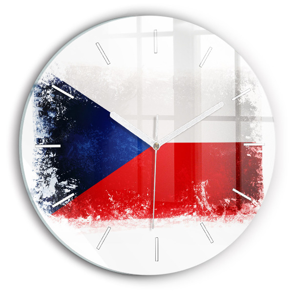 Skleněné hodiny nástěnné kulaté Vlajka České republiky