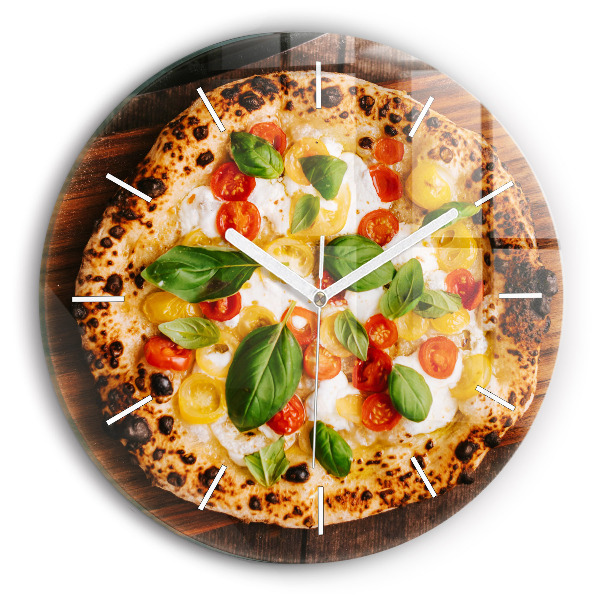 Hodiny na skle kulaté Italská pizza