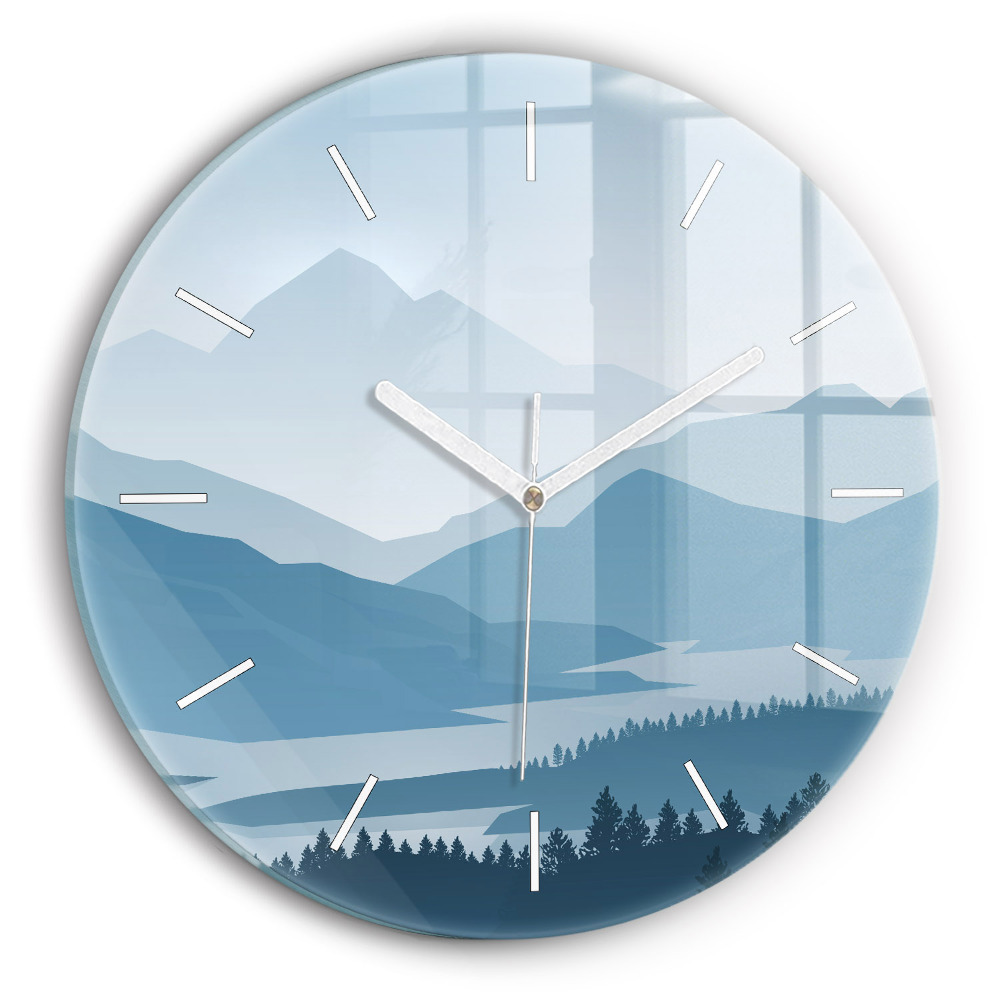 Skleněné hodiny nástěnné kulaté Hornatá krajina
