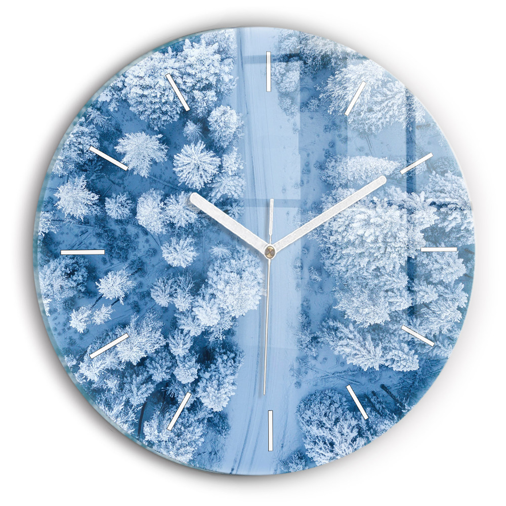 Skleněné hodiny na zed kulaté Les z dronu